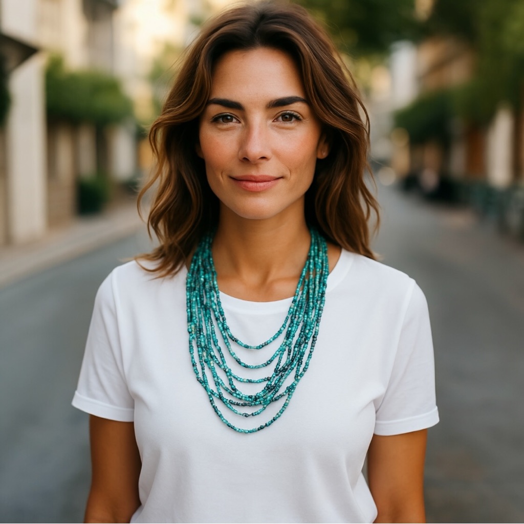 Vintage Multi-Strand Turquois Beaded Necklace - Statement Necklace - Beautiful 25$